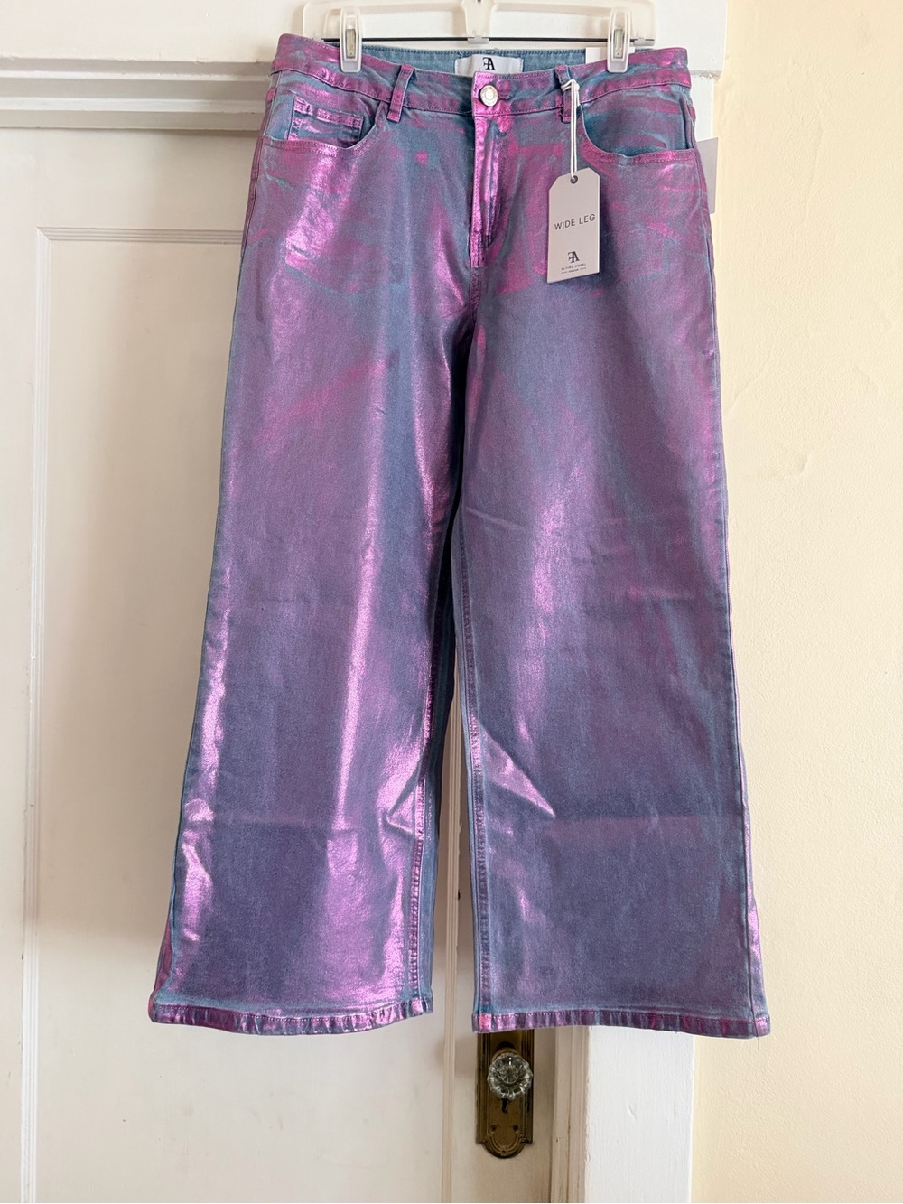 Flying Angel Metallic Wide Leg Jeans Pink NWT Size 11/30